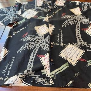 Tommy Bahama Hawaiian Shirt Men's L Camp Relax Fit 100% Silk Short Sleeve Black